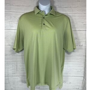 Foot Joy FJ Men’s Large Green Striped Short Sleeve Performance Golf Polo Shirt